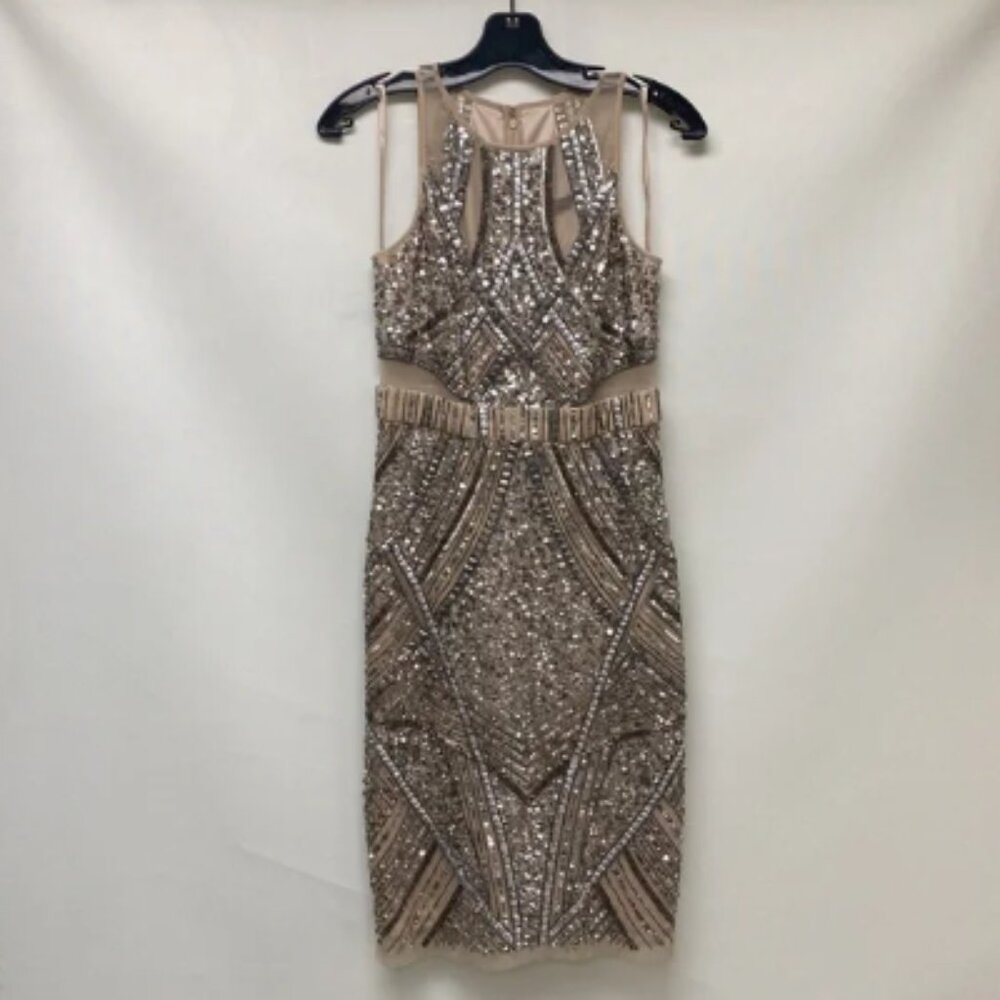 Aidan Mattox cocktail sequins and beaded sleeveless cocktail dress
